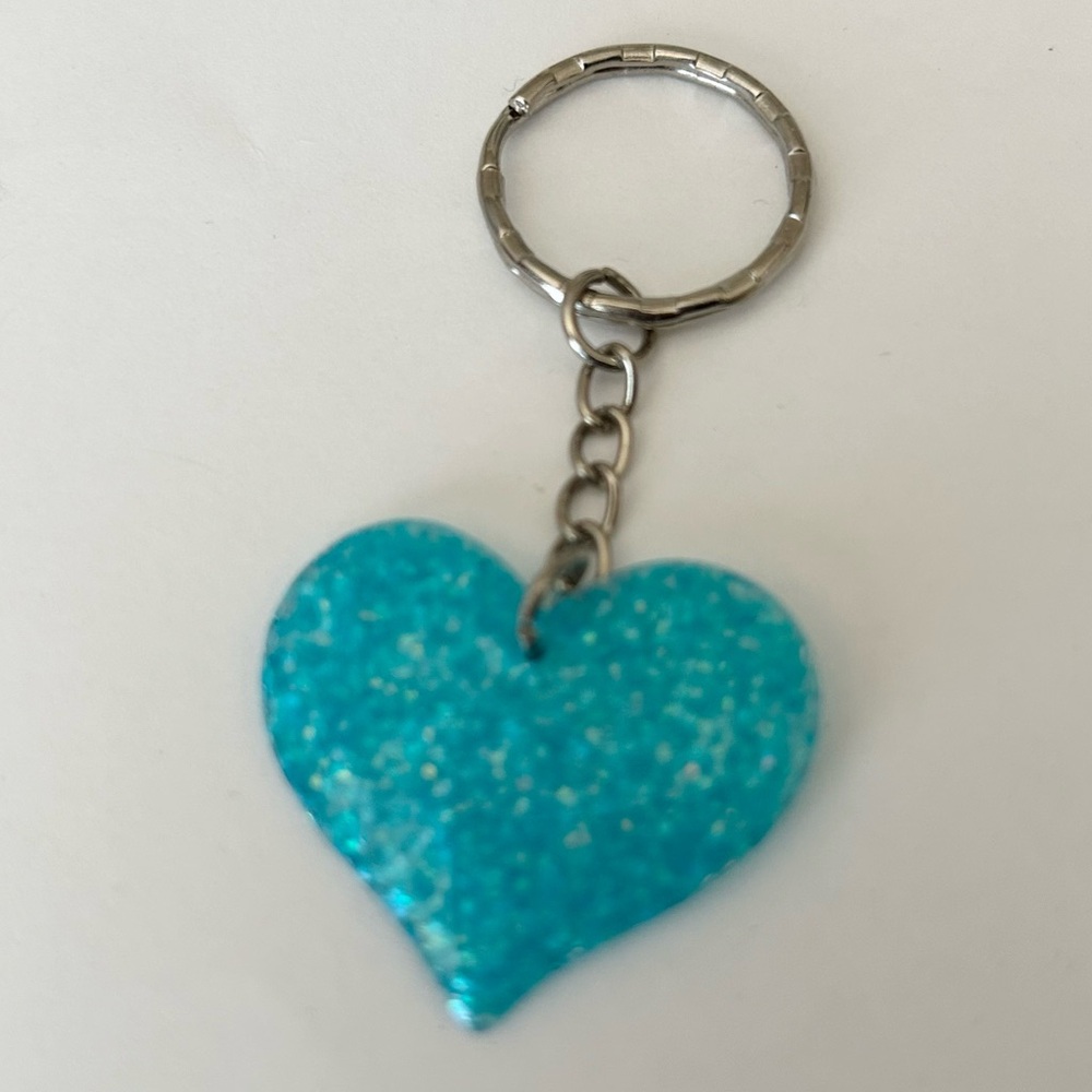 NWT Blue Glitter Heart Keychain